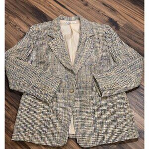 Barrie Pace Silk Tweed Blazer Women’s Size 12 Fits 8/10 Woven Jacket Made USA